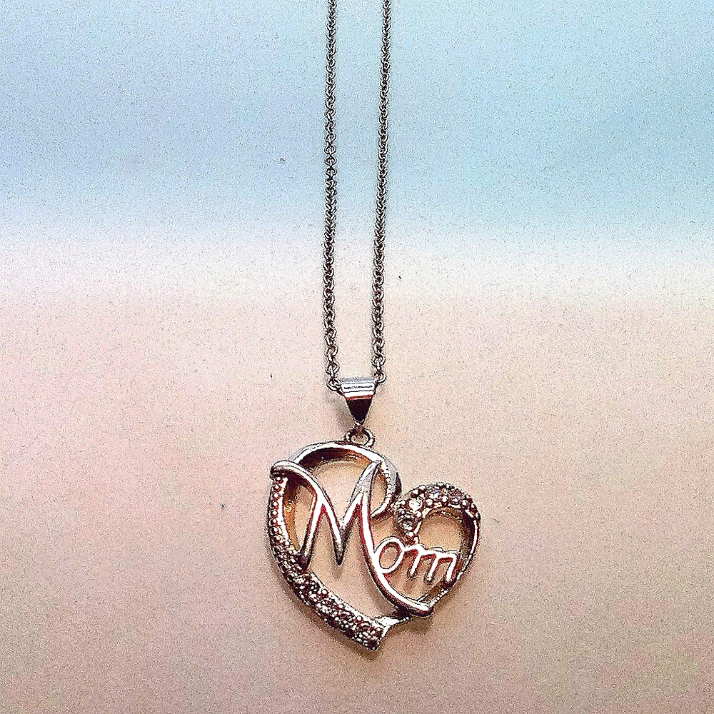 ✂"Mom" Rhinestone Heart Necklace